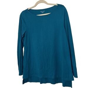 Eileen Fisher 100% Organic Cotton Blue Long Sleeve High Low Top Size Small